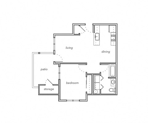 Floor plan for 1 bed, 1 bath, 646 sqft